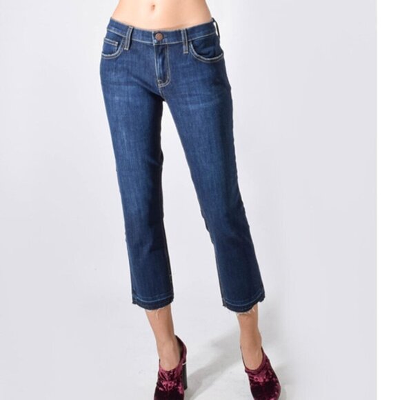 Current Elliott Straight Leg Crop Jean Womens 30 Blue Mid-Rise Stretch Raw Hem - Picture 1 of 4